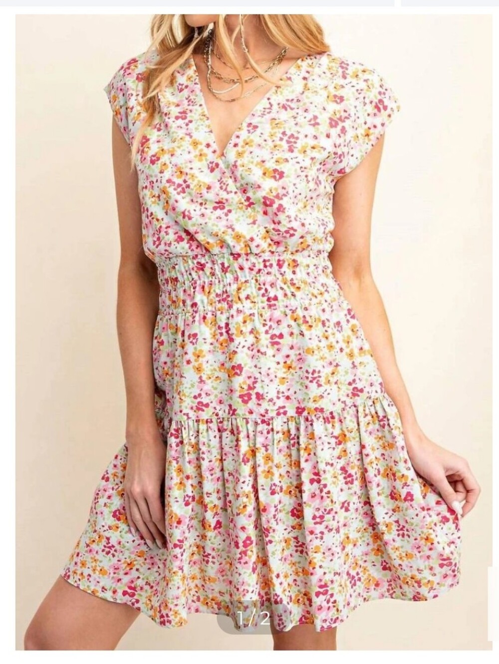KORI Floral V-Neck Smocked Waist Sundress Size Small